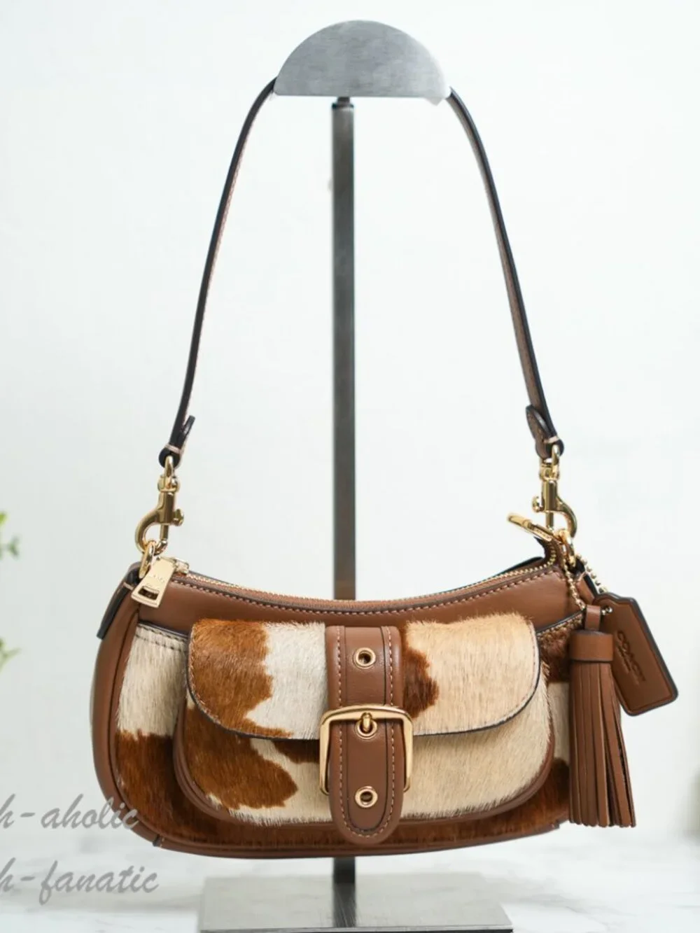 Coach CDX79 Ashton Mini Shoulder Bag Haircalf With Cow Print Brown Crossbody NWT